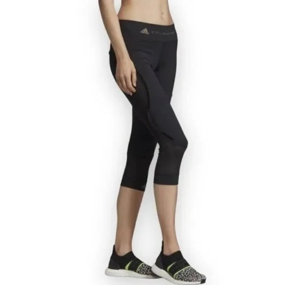 Adidas by Stella McCartney capri leggings in interlock and mesh in black